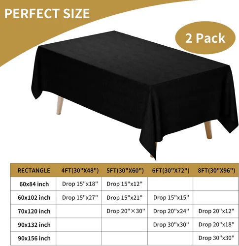 Miniatura 3 de Fixwal Paquete de 2 manteles rectangulares negros de 60 x 102 pulgadas, reutilizables, resistentes, lavables, para mesas de 6 pies, bodas, fiestas