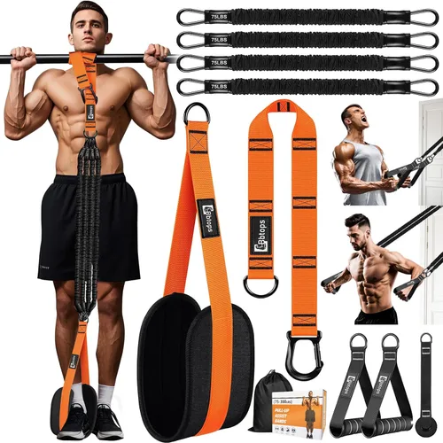 Miniatura 10 de Pull Up Assistance Bands Set, 300 lbs Max Heavy Duty Resistance Bands with Adjustable Strap, Non-Slip Handle & Door Anchor, Full Body Strength Negro