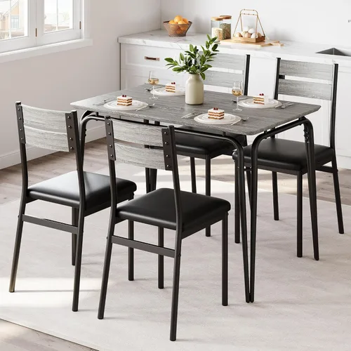 Miniatura 9 de GarveeHome Mesa de comedor para 4, juego de mesa pequeña y sillas de 4, juego de dinette cuadrado para 4, juego de 5 piezas para cocina y comedor