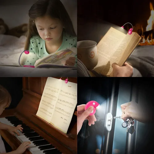 Miniatura 4 de Luz de libro, lámpara LED de lectura con clip, recargable por USB, 3 brillos regulables, magenta