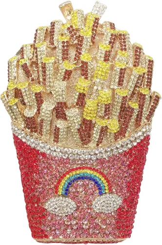 KUANG! Bolso de hombro en forma de papas fritas con diamantes de imitación, bolso de mano de cristal para mujer, bolso de noche brillante para fiesta
