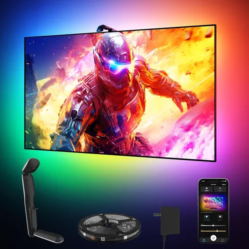 GIPOYENT Retroiluminación LED para TV con cámara, luces de sincronización de pantalla RGBIC de 10.5 pies para televisores y monitores de PC de 32 a
