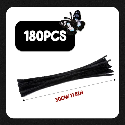 Miniatura 2 de 180 piezas de limpiadores de tuberías de chenilla, limpiadores de tuberías negros, limpiador de tuberías de 11.8 pulgadas para rizos de cabello