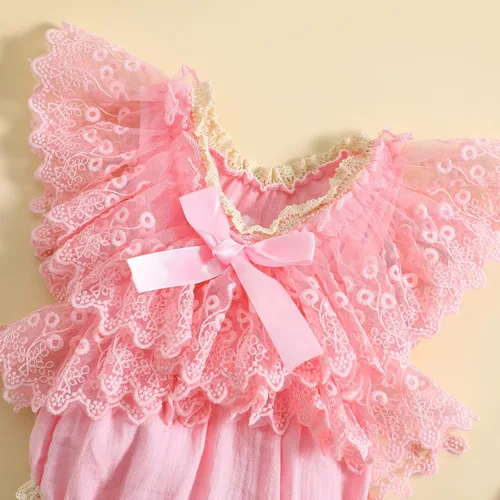 Miniatura 5 de Mameluco de burbujas para bebé niña con encaje y tutú con mangas con volantes, traje de verano