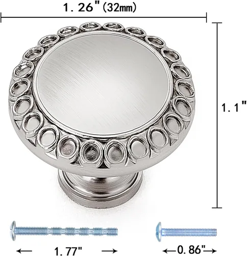 Miniatura 2 de Pomos redondos de 1.26 pulgadas para cajones de cocina, armario, baño, puerta (10 pomos de níquel cepillado)