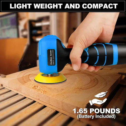 Miniatura 2 de Lijadora inalámbrica, lijadora de palma de 3 pulgadas con batería de iones de litio de 16.8 V y 3.0 Ah, mini pulidora de 3500 rpm, 19 accesorios