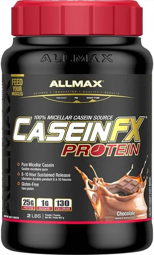 ALLMAX Proteína Casein-FX, chocolate, 2 libras, 0.88 oz de proteína de liberación lenta por cucharada, baja en carbohidratos y cero azúcar añadida,