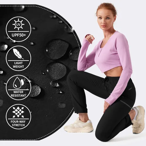 Miniatura 4 de Pantalones cargo de senderismo para mujer, ligeros, de secado rápido, resistentes al agua, UPF 50+ con bolsillos con cremallera