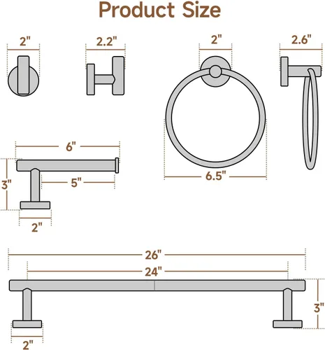 Miniatura 7 de USHOWER Juego de accesorios de baño de níquel cepillado, juego moderno de barra de toalla de 24 pulgadas montado en la pared, juego de accesorios