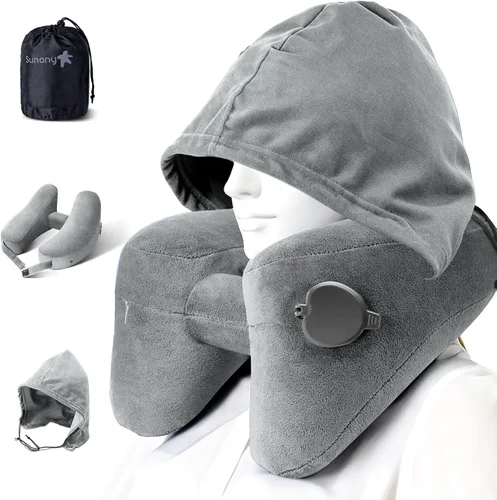 Miniatura 9 de Sunany Almohada cervical de viaje para almohada de avión que soporta cómodamente la cabeza, el cuello y la barbilla, almohada de viaje inflable