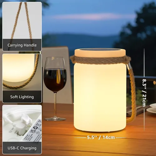 Miniatura 2 de uuffoo Paquete de 2 lámparas solares de mesa, impermeables, LED, inalámbricas, IP44 RGB y blanco cálido, regulables, para patio, camping