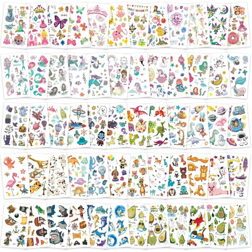 Zhtulck Tatuajes para niños, más de 600 estilos mixtos de tatuajes temporales para niñas y niños, juego de calcomanías de tatuajes falsos de dibujos