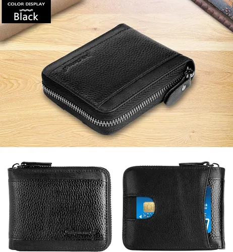 Miniatura 9 de Admetus Billeteras con bloqueo RFID para hombre, billetera de cuero con cremallera para hombres con tarjetero RFID plegable