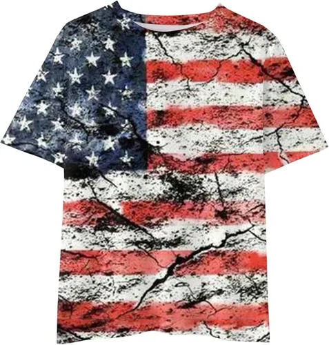 Toddler Boy Tee Baby Girls Independence Day Pullover T-Shirt Tops Kids Crewneck Star Stripe American 4th of July