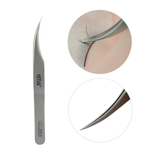 Miniatura 5 de 1 pinza de delfín, acero inoxidable, antimagnéticas y antiestáticas, duras y de alta precisión, curvadas, funda de cuero negro, pinzas de pestañas
