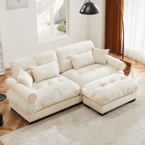 Miniatura 18 de Otomana beige para sofá modular modular, sofá individual, asiento otomano para sofá modular convertible, sofás de terciopelo para sala de estar