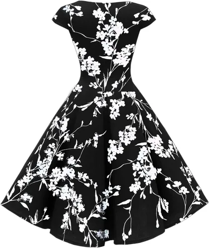 Miniatura 6 de PUKAVT - Vestido de cóctel para mujer, diseño con manga casquillo, vestido de fiesta de estilo retro acampanado de los años 1950, con bolsillos