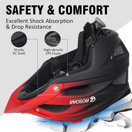 Miniatura 3 de Casco de bicicleta de montaña Bosoar, casco de ciclismo para adultos con soporte para cámara y visera desmontable para hombres, mujeres y jóvenes
