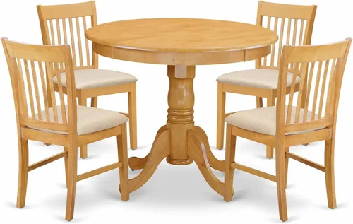 Miniatura 8 de East West Furniture ANNO3-OAK-C - Juego de mesa de cocina de 3 piezas para espacios pequeños contiene una mesa de comedor redonda con pedestal y 2