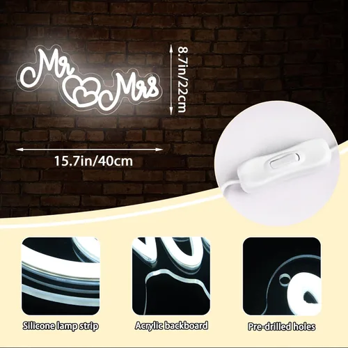 Miniatura 3 de Letrero de neón para decoración de pared, letreros de boda de neón para recepción, letrero de Mr and Mrs para decoraciones de boda, letrero de neón