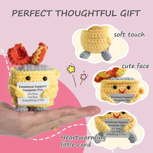 Miniatura 7 de RovyFota Contenedor de basura de ganchillo de apoyo emocional con tarjeta positiva, bonita decoración de habitación, juguetes de punto, divertidos