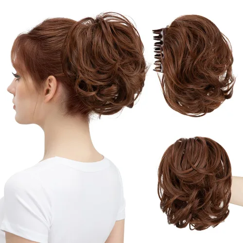 Miniatura 18 de Pinza de pelo con clip de garra, moño corto, pieza de cabello de moño desordenado, extensiones de cabello flexibles, ramificación de cabello Gris