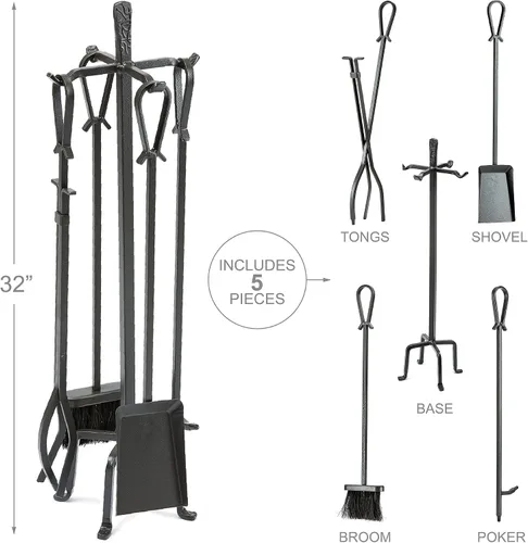 Miniatura 2 de Uniflame, F-1183 Olde World - Juego de 5 herramientas para chimenea con acabado de hierro con asas de bucle Loop Handles