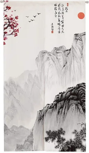 Miniatura 10 de Ofat Home Cortina Japonesa Noren para Entrada Tapiz, Artística La Obra Maestra Flor de Albaricoque Almendra Cocina Dormitorio Baño Divisor de Puerta