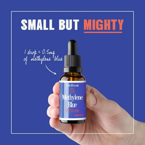 Miniatura 4 de PureGood Azul de metileno 1% Líquido – 10 mg por 1 mL Porción – 4.1 fl oz (4 fl oz) – Alrededor de 120 porciones – Probado por terceros – Botella