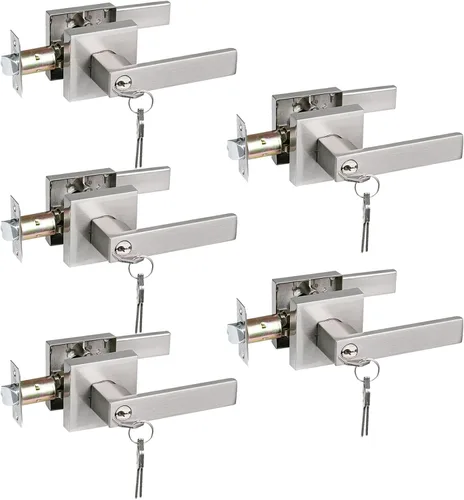 Miniatura 19 de USHTL01-SN-BK-6P - Manija cuadrada de privacidad para puerta de níquel cepillado sin llaves para dormitorio o baño, USHTL01-SN-BK-6P