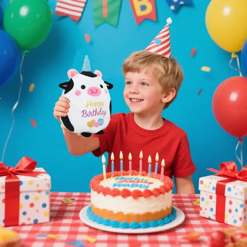 Miniatura 6 de Muñeca de peluche de vaca de 10 pulgadas, lindo animal de peluche de cumpleaños, suave almohada de peluche de vaca con sombrero de unicornio Kawaii