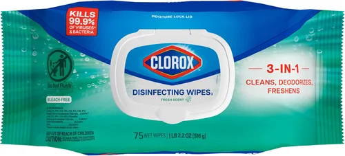 Clorox Toallitas Desinfectantes, Toallitas de Limpieza Paquete Flex, Aroma Fresco, 75 Unidades (El Paquete Puede Variar)