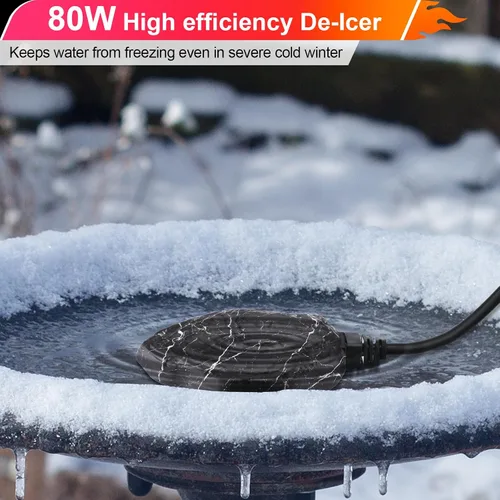 Miniatura 2 de Saillong Descongelador de baño para pájaros, roca calentada, sumergible de 80 W, calentador de agua de invierno controlado termostático con base