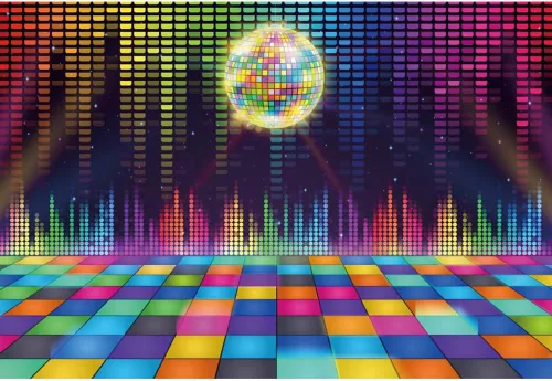 Telón de fondo de fiesta de discoteca de 5 x 3 pies para fotografía, estilo vintage de los años 70, 80, 90, bola de discoteca, escenario, club