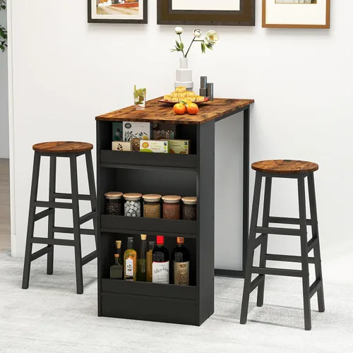 Miniatura 7 de Giantex Juego de mesa de comedor de 3 piezas, mesa de cocina rectangular de 36 pulgadas y 2 taburetes de bar con estantes de almacenamiento, juego