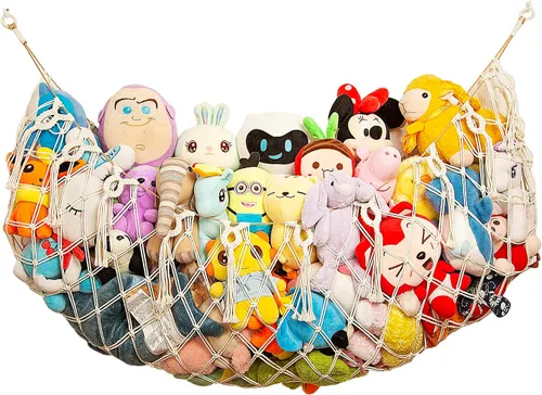 Miniatura 10 de Red o hamaca para animales de peluche, montada en la pared, hecha a mano, organizador de hamaca de juguete de macramé, exhibición de animales