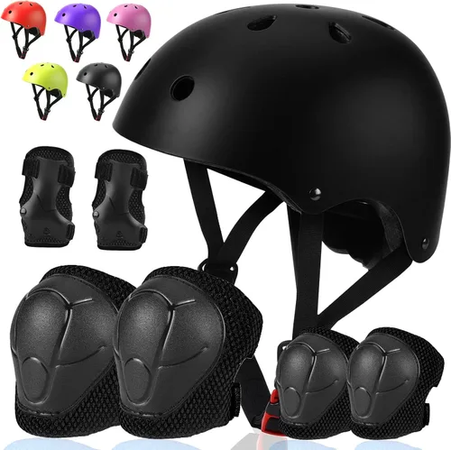 Conjunto de casco de bicicleta para niños pequeños con rodilleras, casco de ciclismo ajustable para niño y niña, equipo de protección