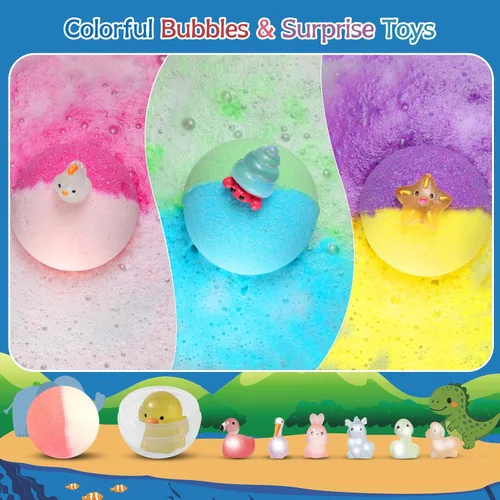 Miniatura 3 de Bombas de baño para niños, paquete de 24 bombas de baño para niños con juguetes de baño que brillan en la oscuridad y pintura de acuarela, baño
