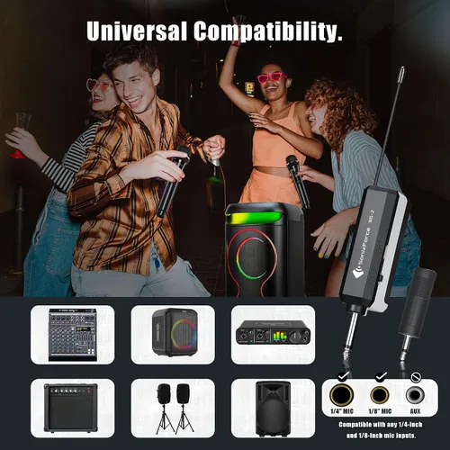 Miniatura 6 de Micrófonos inalámbricos - Micrófono de karaoke para cantar - Micrófono inalámbrico recargable con receptor de doble canal - Rango de 240 pies