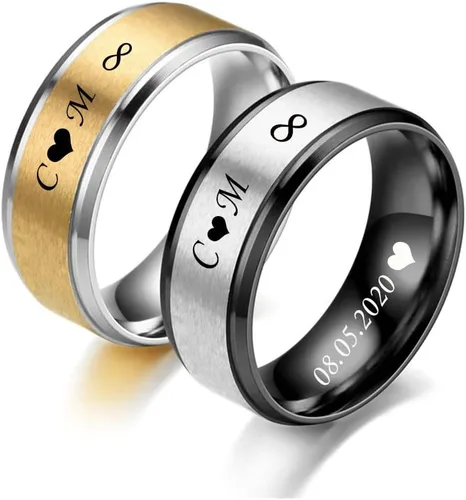 Miniatura 12 de Anillos a juego personalizados para parejas, anillos de promesa de acero inoxidable para parejas, juego con 2 anillos grabados dentro y fuera