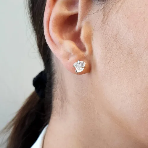 Miniatura 86 de Natural raw gemstone stud earrings with white gold over 925 sterling silver, 6 to 7mm rough genuine quality birthstone gift for her, Uniquelan