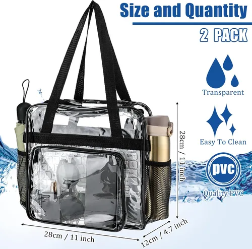 Miniatura 2 de Silkfly Bolsa de viaje de PVC transparente aprobada para estadios, con asas, correa para el hombro, cremallera para mujer, 2 unidades 2 Pcs