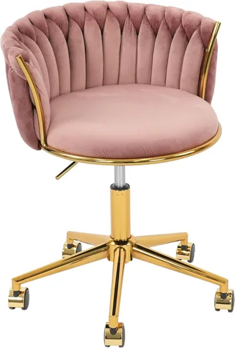 Miniatura 12 de HENGJIANYI - Silla de oficina tejida de terciopelo para el hogar, silla de escritorio giratoria moderna con ruedas, silla de tocador de altura Beige