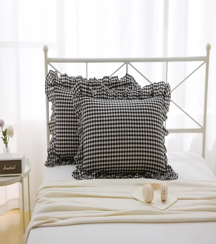 Miniatura 4 de Fundas de almohada cuadradas a cuadros en blanco y negro con volantes, fundas de almohada a cuadros, fundas de almohada de gingham, fundas