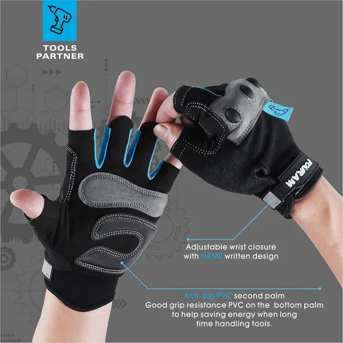 Miniatura 4 de FOUR-AM Guantes de trabajo para hombre, guantes mecánicos sin dedos, antichoque, anticolisión para hombres y mujeres