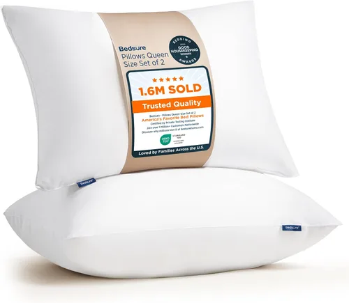 Bedsure - Juego de 2 almohadas estándar para dormir, tamaño estándar para cama, suaves y con soporte, calidad de hotel, relleno original alternativo