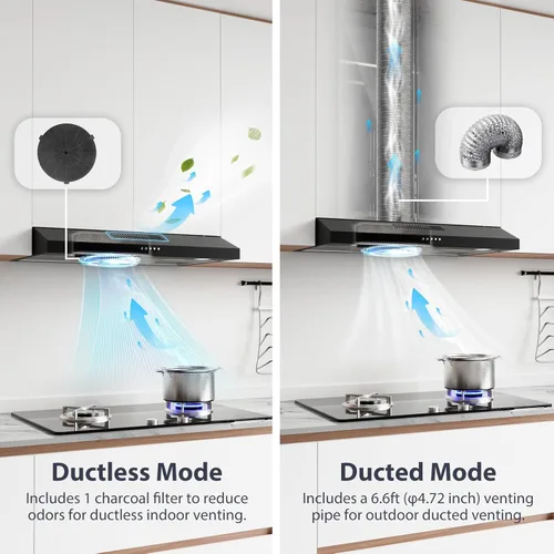 Miniatura 7 de Campana extractora de 30 pulgadas para debajo del gabinete, campana extractora delgada sin conductos para cocina con filtro, luces LED, ventilador