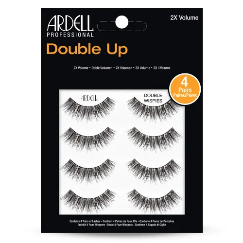 Ardell Double Up Wispies - Pestañas postizas dramáticas de volumen completo, reutilizables y fáciles de aplicar, color negro, 4 pares