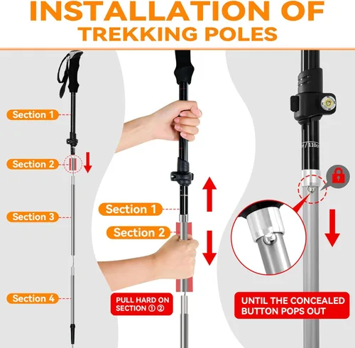 Miniatura 5 de Bastones de senderismo plegables – Paquete de 2 bastones de senderismo de aluminio, bastones ligeros para personas mayores, hombres, mujeres