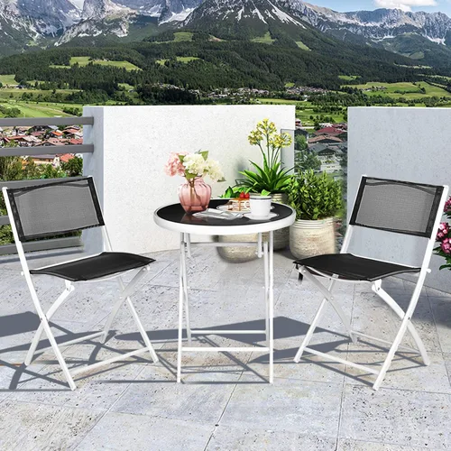 Miniatura 9 de S AFSTAR Juego de 3 piezas, sillas plegables y mesa para interior y exterior, patio, balcón, jardín, junto a la piscina (negro)